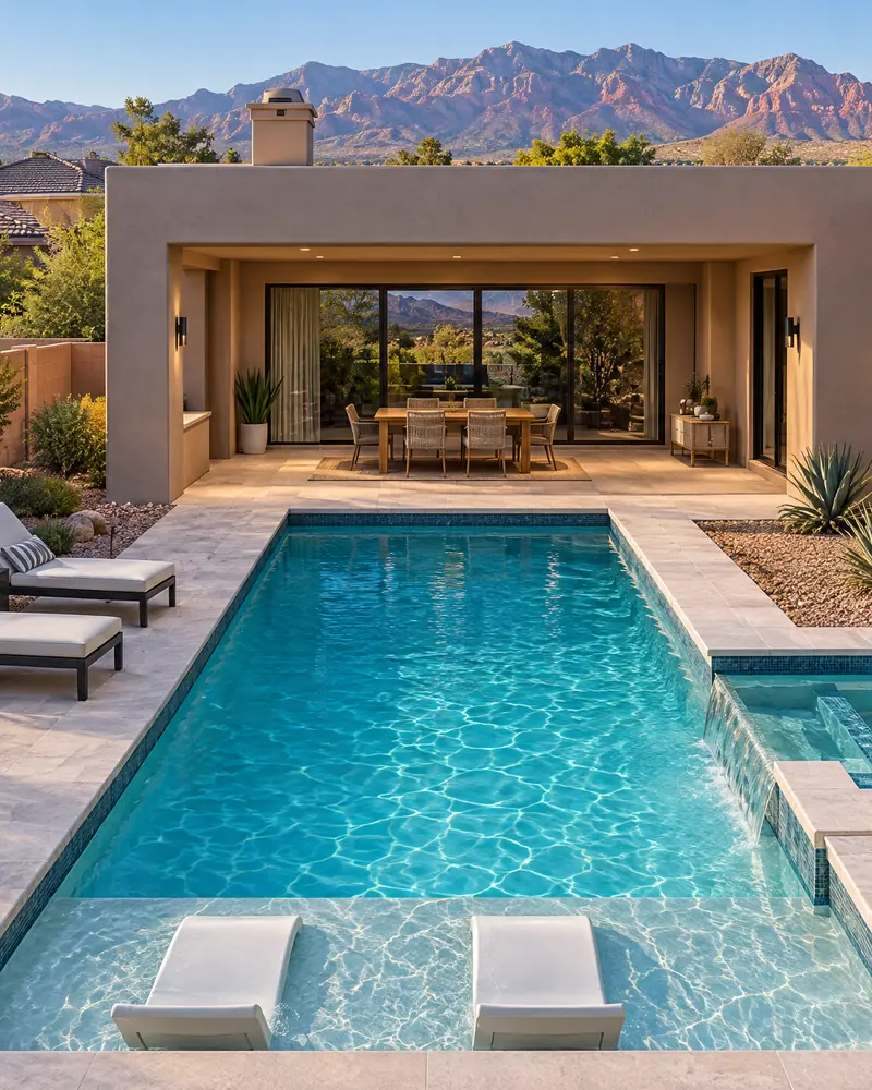 Finished backyard pool and spa