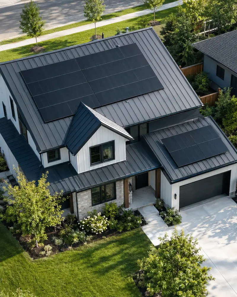 New metal roof with solar panels